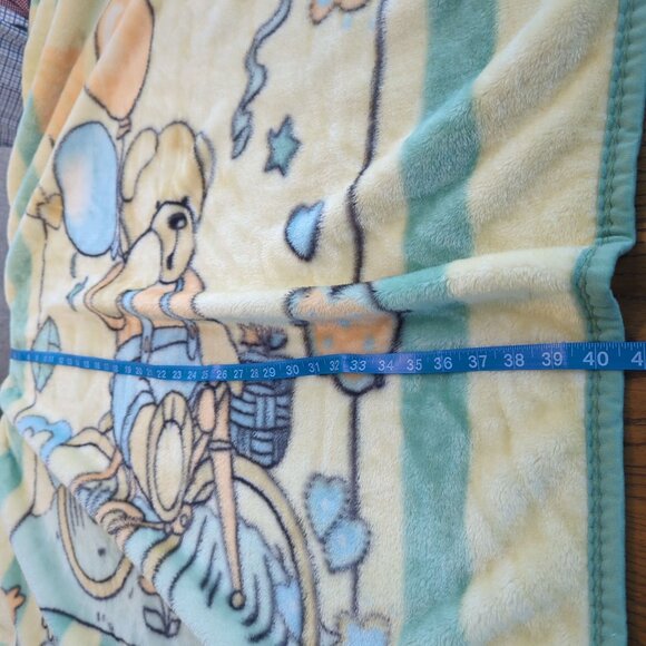 Vintage Teddy Bear Baby yellow blue Blanket Soft Fleece Balloons Bicycle Print - Picture 13 of 14